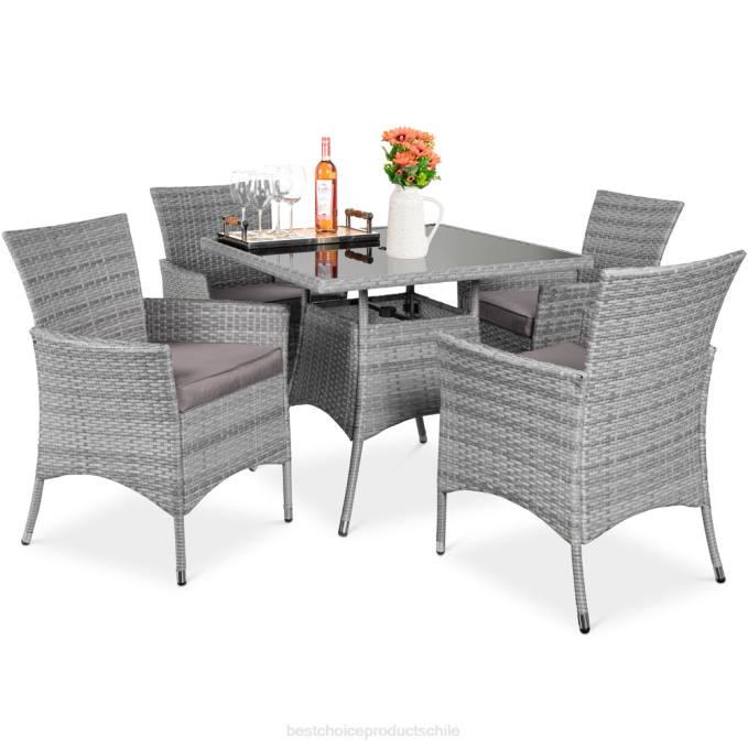 vida al aire libre | Best Choice Products Juego de mesa de comedor de mimbre para patio de 5 piezas con 4 sillas gris08BN408