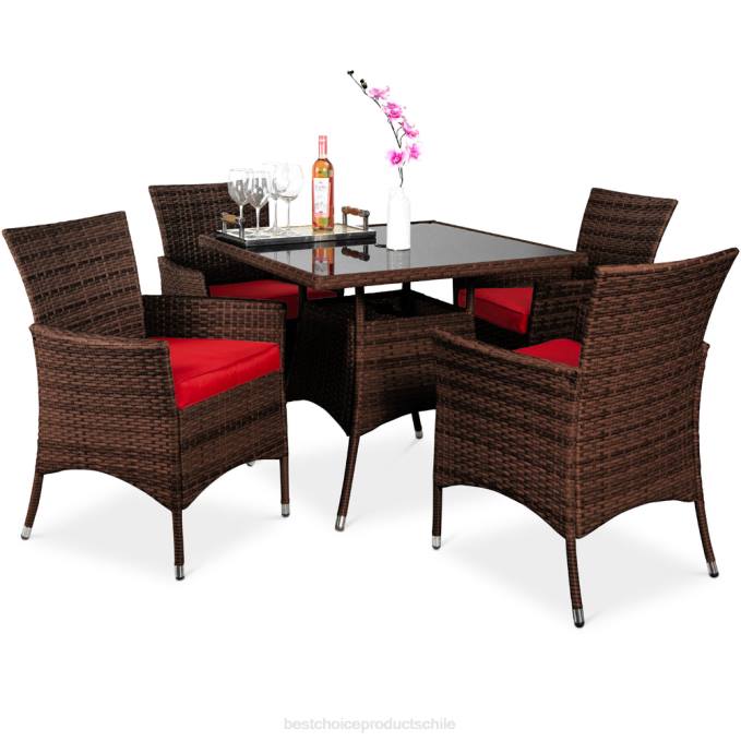 vida al aire libre | Best Choice Products Juego de mesa de comedor de mimbre para patio de 5 piezas con 4 sillas rojo08BN409