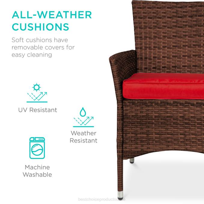 vida al aire libre | Best Choice Products Juego de mesa de comedor de mimbre para patio de 5 piezas con 4 sillas rojo08BN409