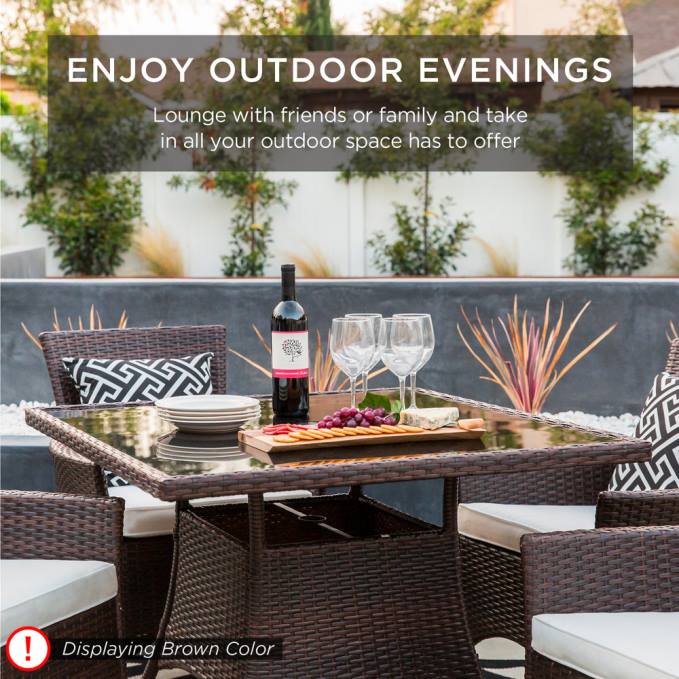 vida al aire libre | Best Choice Products Juego de mesa de comedor de mimbre para patio de 5 piezas con 4 sillas rojo08BN409