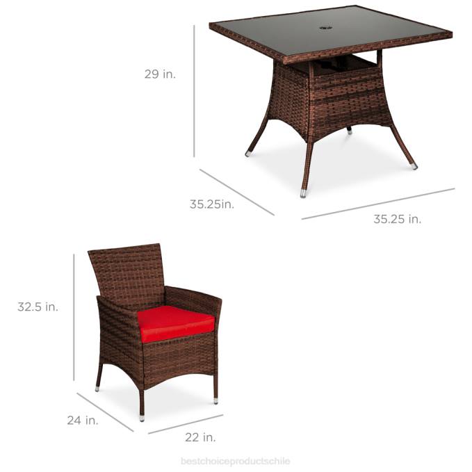 vida al aire libre | Best Choice Products Juego de mesa de comedor de mimbre para patio de 5 piezas con 4 sillas rojo08BN409