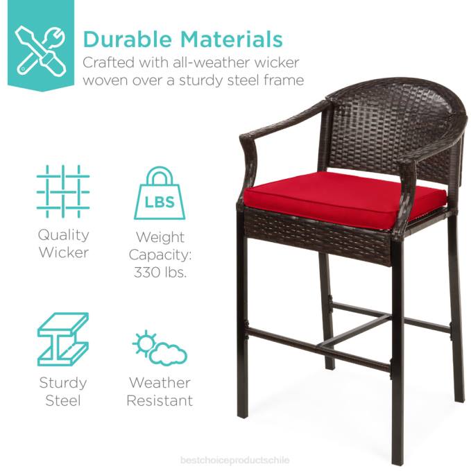 vida al aire libre | Best Choice Products Juego de mesa y bar de mimbre para bistró al aire libre de 3 piezas con taburetes y reposapiés rojo08BN1397