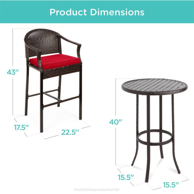 vida al aire libre | Best Choice Products Juego de mesa y bar de mimbre para bistró al aire libre de 3 piezas con taburetes y reposapiés rojo08BN1397
