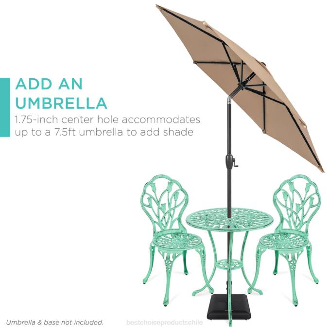 vida al aire libre | Best Choice Products Juego de muebles bistró para patio de aluminio fundido de 3 piezas verde azulado08BN412