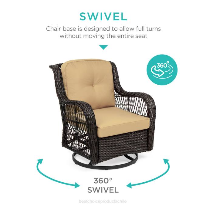 vida al aire libre | Best Choice Products Juego de muebles de bistró de mimbre para patio de 3 piezas con 2 mecedoras giratorias y mesa beige08BN1405