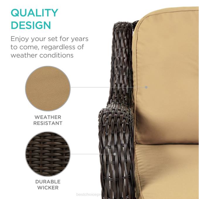vida al aire libre | Best Choice Products Juego de muebles de bistró de mimbre para patio de 3 piezas con 2 mecedoras giratorias y mesa beige08BN1405