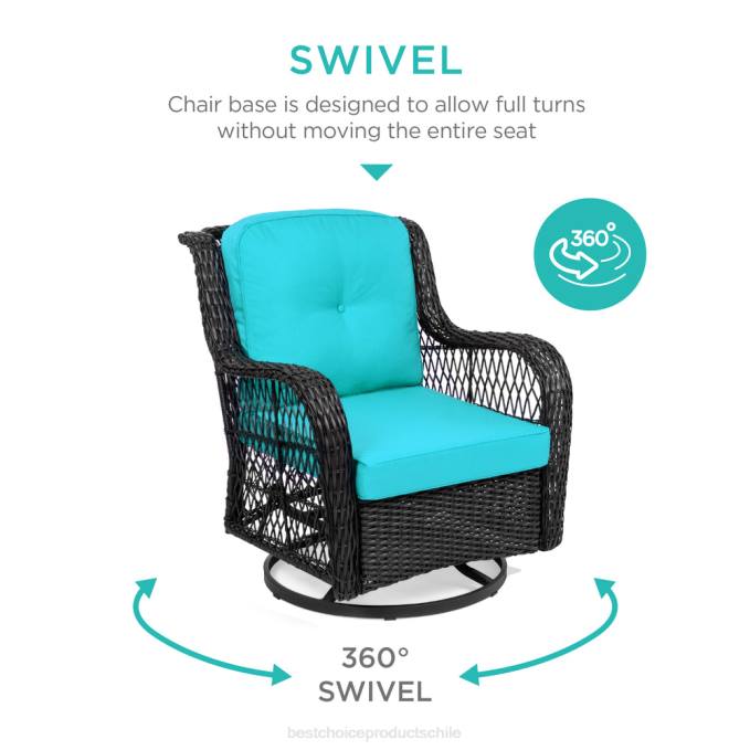 vida al aire libre | Best Choice Products Juego de muebles de bistró de mimbre para patio de 3 piezas con 2 mecedoras giratorias y mesa verde azulado08BN1408
