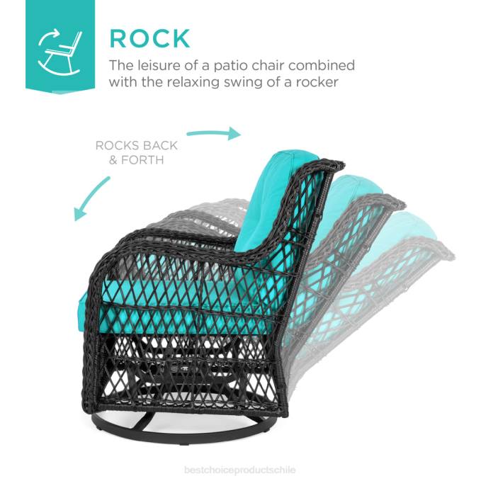 vida al aire libre | Best Choice Products Juego de muebles de bistró de mimbre para patio de 3 piezas con 2 mecedoras giratorias y mesa verde azulado08BN1408