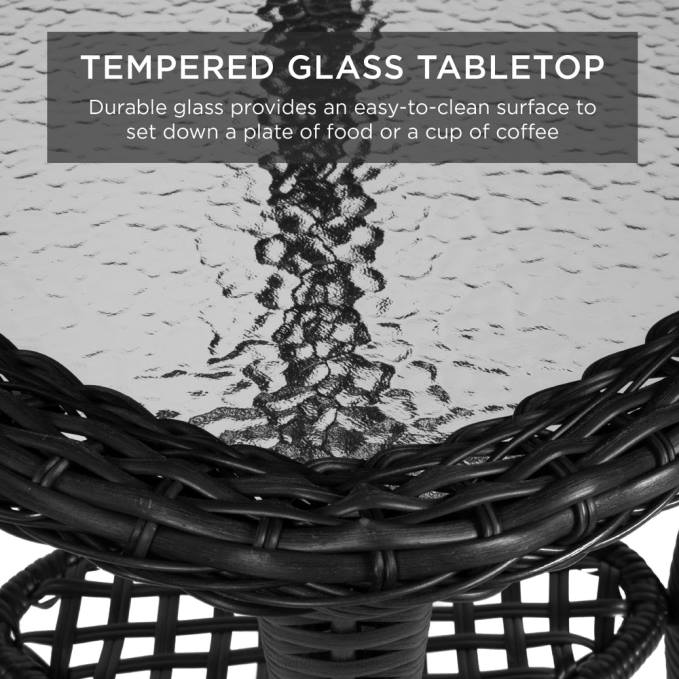 vida al aire libre | Best Choice Products Juego de muebles de bistró de mimbre para patio de 3 piezas con 2 mecedoras giratorias y mesa verde azulado08BN1408