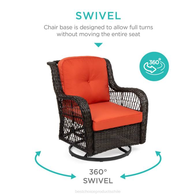 vida al aire libre | Best Choice Products Juego de muebles de bistró de mimbre para patio de 3 piezas con 2 mecedoras giratorias y mesa óxido08BN1406