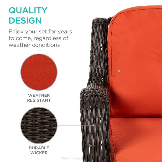 vida al aire libre | Best Choice Products Juego de muebles de bistró de mimbre para patio de 3 piezas con 2 mecedoras giratorias y mesa óxido08BN1406