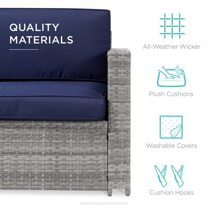 vida al aire libre | Best Choice Products Juego de muebles de jardín de mimbre de 6 piezas con mesa de comedor ajustable en altura gris/azul marino08BN428