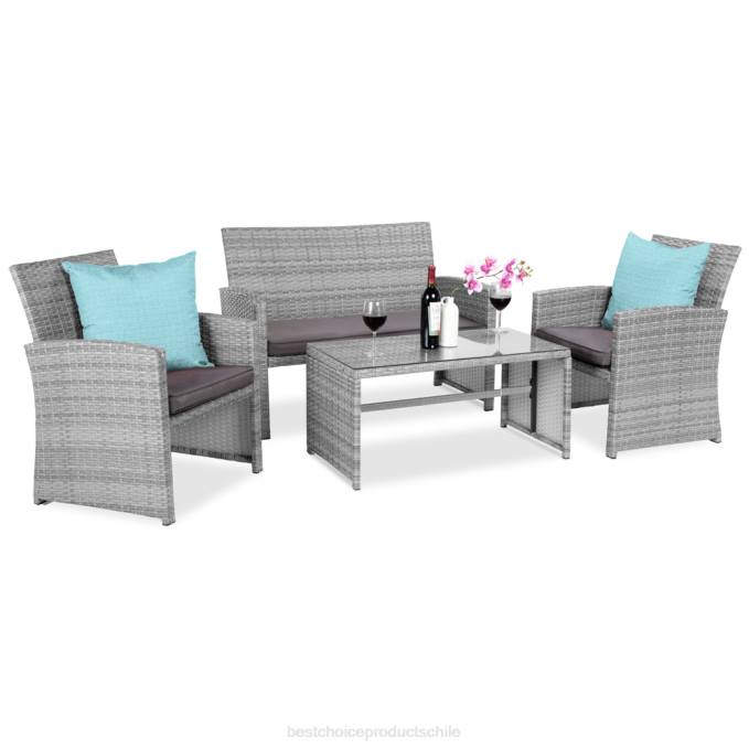 vida al aire libre | Best Choice Products Juego de patio de conversación de mimbre para exteriores de 4 piezas con 4 asientos y mesa de vidrio gris08BN1404