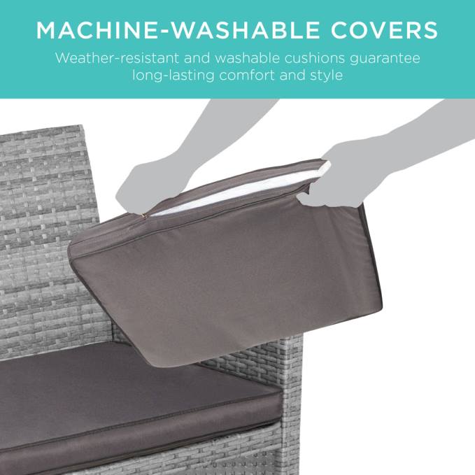 vida al aire libre | Best Choice Products Juego de patio de conversación de mimbre para exteriores de 4 piezas con 4 asientos y mesa de vidrio gris08BN1404