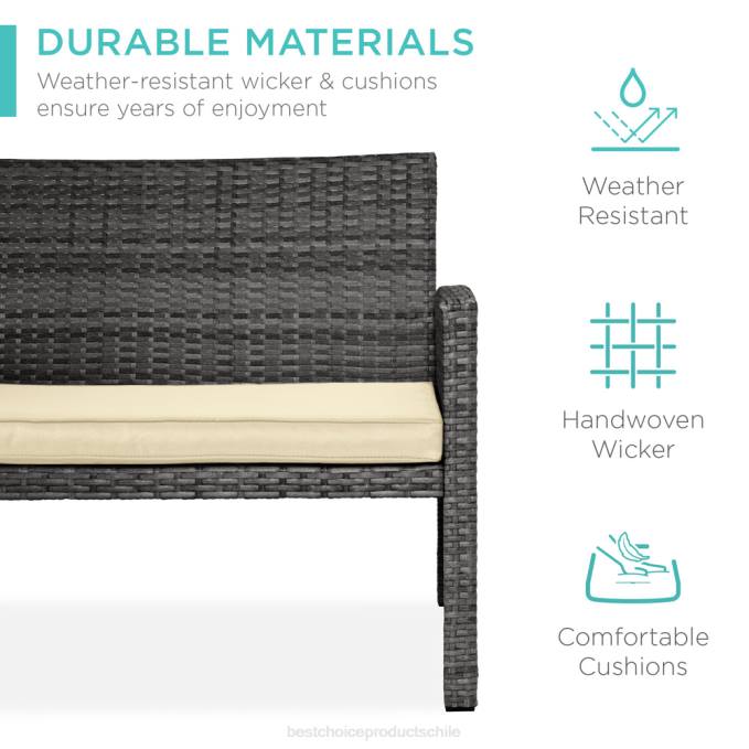 vida al aire libre | Best Choice Products Juego de patio de conversación de mimbre para exteriores de 4 piezas con 4 asientos y mesa de vidrio gris/crema08BN1399