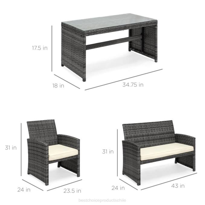 vida al aire libre | Best Choice Products Juego de patio de conversación de mimbre para exteriores de 4 piezas con 4 asientos y mesa de vidrio gris/crema08BN1399