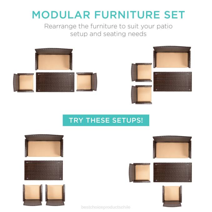 vida al aire libre | Best Choice Products Juego de patio de conversación de mimbre para exteriores de 4 piezas con 4 asientos y mesa de vidrio marrón/beige08BN1400