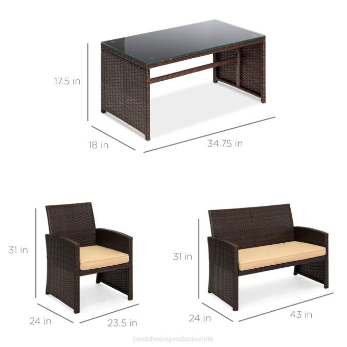 vida al aire libre | Best Choice Products Juego de patio de conversación de mimbre para exteriores de 4 piezas con 4 asientos y mesa de vidrio marrón/beige08BN1400