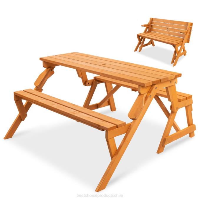 vida al aire libre | Best Choice Products Mesa de picnic/banco de jardín de madera intercambiable para exteriores 2 en 1 marrón08BN431