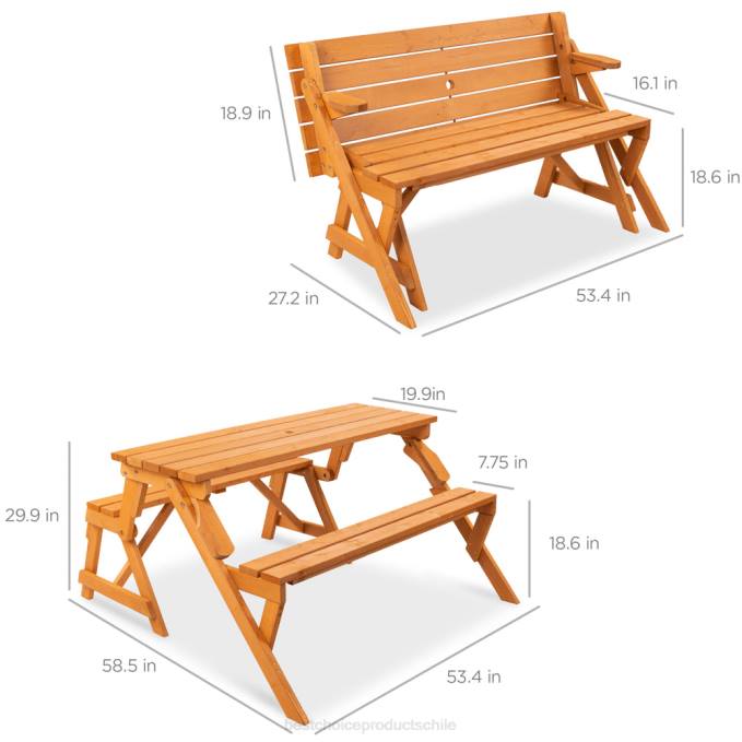 vida al aire libre | Best Choice Products Mesa de picnic/banco de jardín de madera intercambiable para exteriores 2 en 1 marrón08BN431
