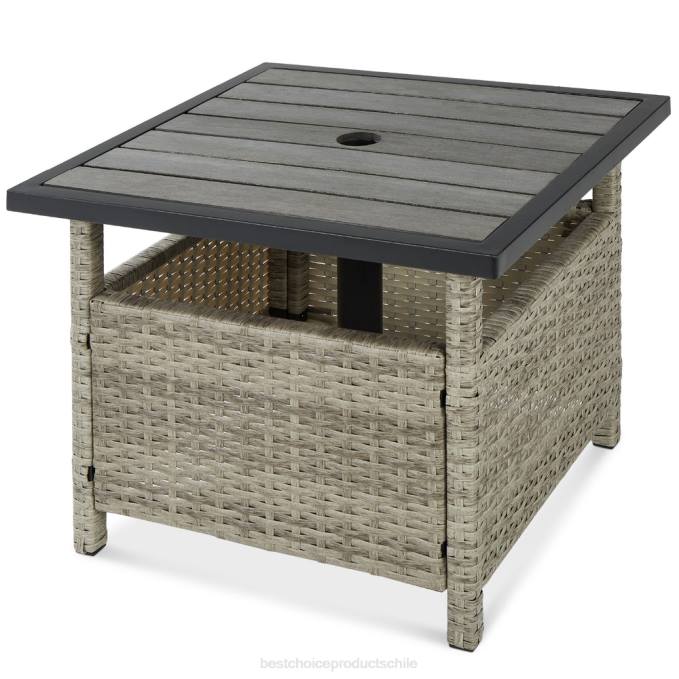 vida al aire libre | Best Choice Products Muebles decorativos de mesa auxiliar de mimbre para patio al aire libre con orificio para sombrilla gris08BN931