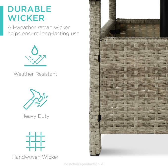 vida al aire libre | Best Choice Products Muebles decorativos de mesa auxiliar de mimbre para patio al aire libre con orificio para sombrilla gris08BN931