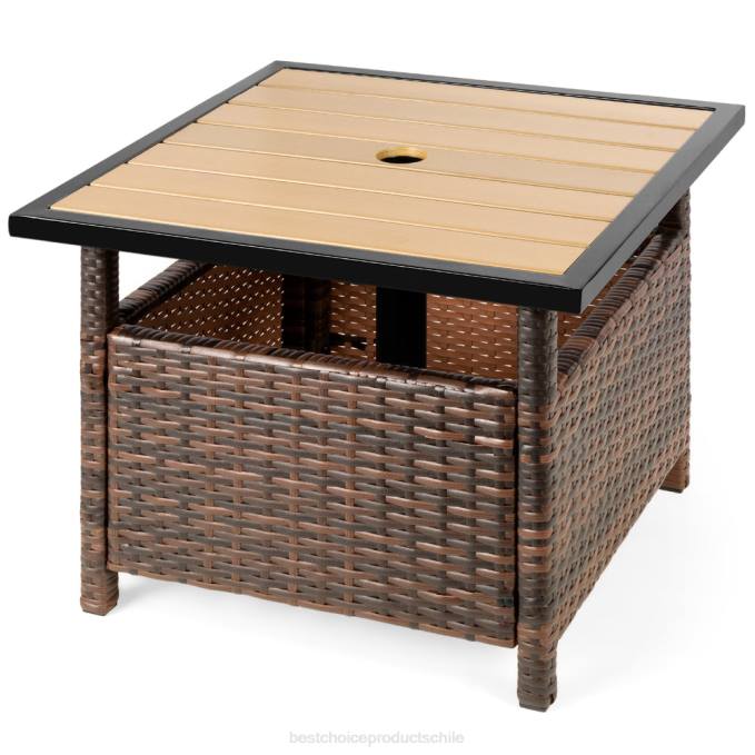 vida al aire libre | Best Choice Products Muebles decorativos de mesa auxiliar de mimbre para patio al aire libre con orificio para sombrilla marrón08BN930