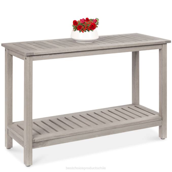 vida al aire libre | Best Choice Products Organizador de almacenamiento de mesa consola de madera de 2 estantes con acabado natural gris08BN939