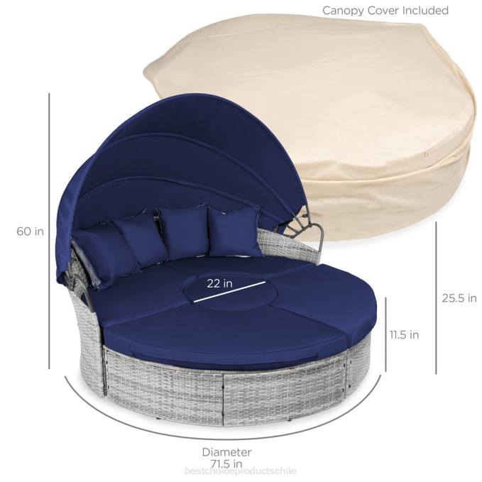 vida al aire libre | Best Choice Products Sofá cama seccional de mimbre 2 en 1 de 5 piezas con asientos ajustables, dosel y funda Armada08BN1467