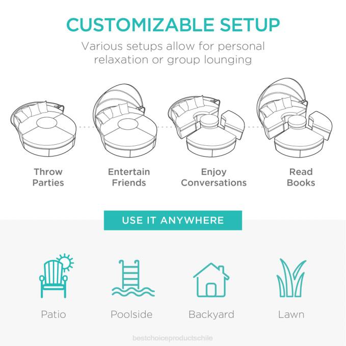 vida al aire libre | Best Choice Products Sofá cama seccional de mimbre 2 en 1 de 5 piezas con asientos ajustables, dosel y funda gris08BN1468