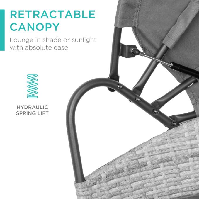 vida al aire libre | Best Choice Products Sofá cama seccional de mimbre 2 en 1 de 5 piezas con asientos ajustables, dosel y funda gris08BN1468