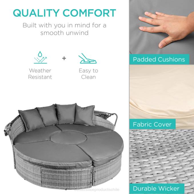 vida al aire libre | Best Choice Products Sofá cama seccional de mimbre 2 en 1 de 5 piezas con asientos ajustables, dosel y funda gris08BN1468