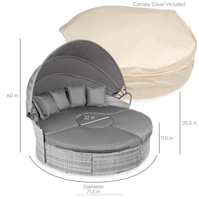 vida al aire libre | Best Choice Products Sofá cama seccional de mimbre 2 en 1 de 5 piezas con asientos ajustables, dosel y funda gris08BN1468