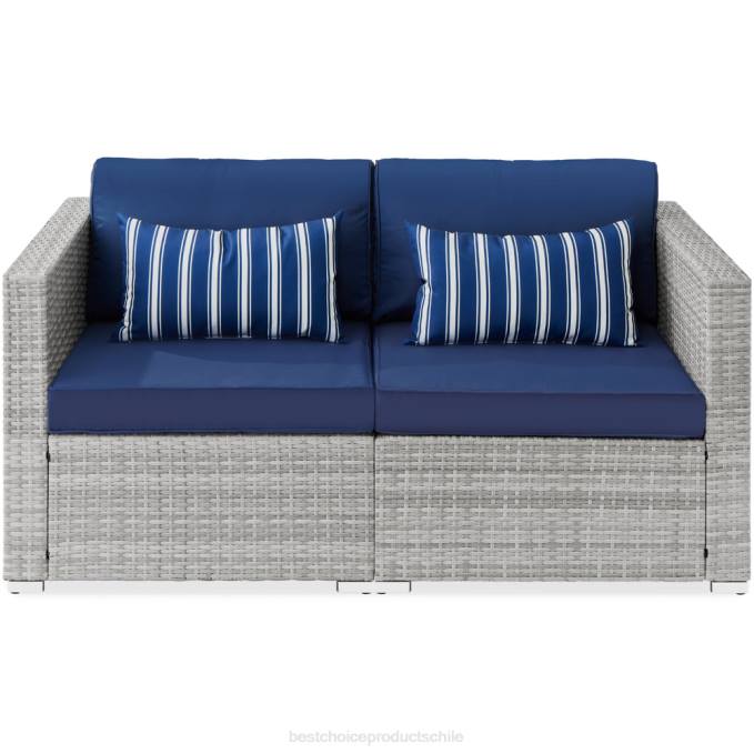 vida al aire libre | Best Choice Products Sofá de dos plazas para patio al aire libre para 2 personas con 2 almohadas decorativas gris/azul marino08BN1433