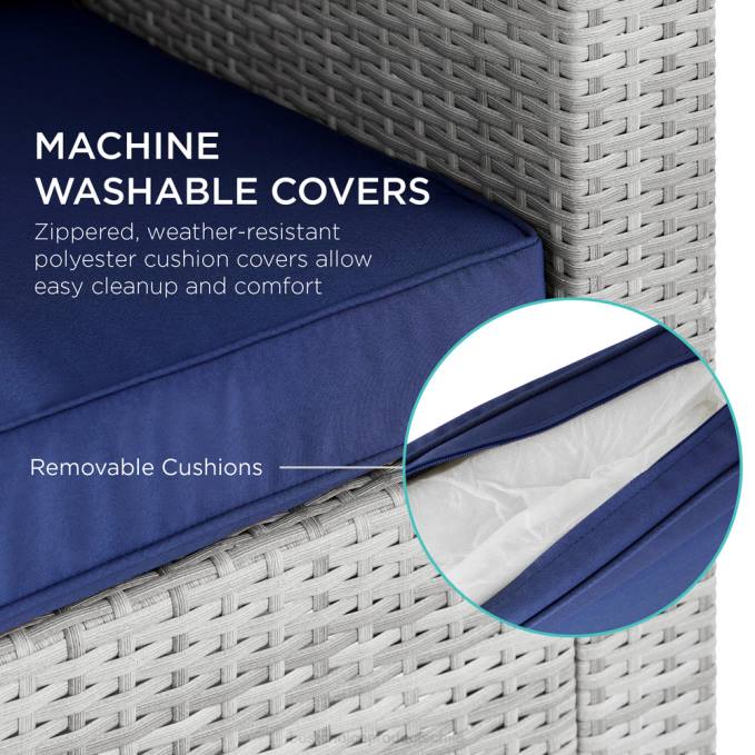 vida al aire libre | Best Choice Products Sofá de dos plazas para patio al aire libre para 2 personas con 2 almohadas decorativas gris/azul marino08BN1433