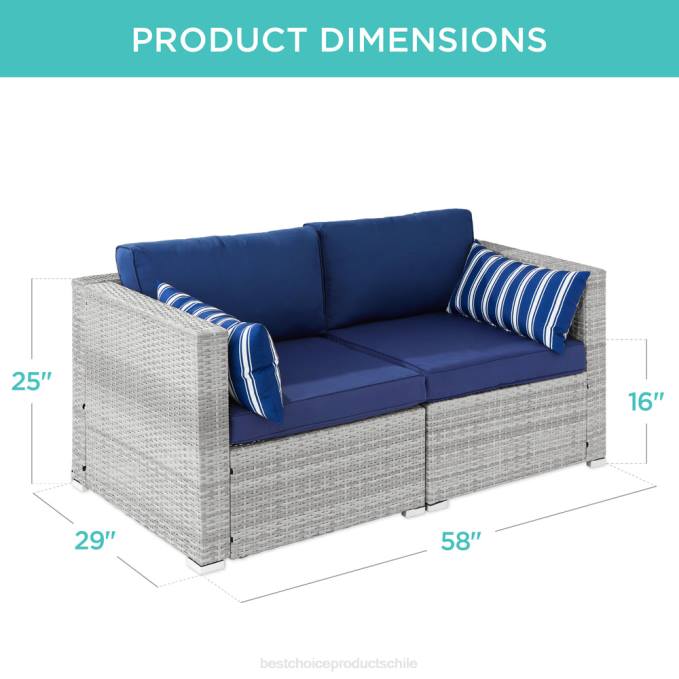 vida al aire libre | Best Choice Products Sofá de dos plazas para patio al aire libre para 2 personas con 2 almohadas decorativas gris/azul marino08BN1433