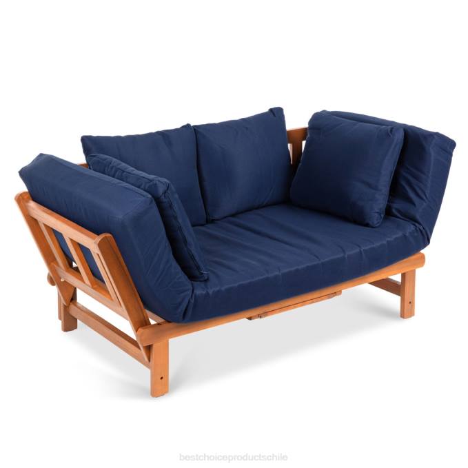 vida al aire libre | Best Choice Products Sofá futón convertible para exteriores de madera de acacia con 4 almohadas y cojín extraíble Azul marino08BN1409