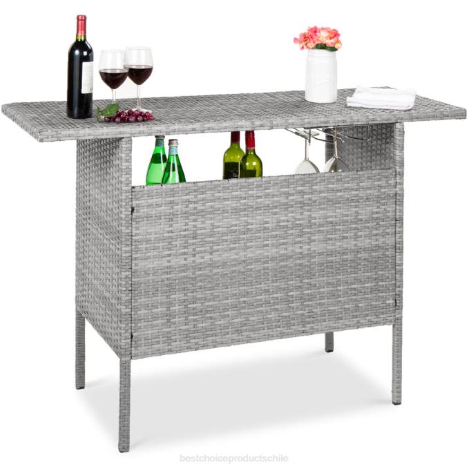 vida al aire libre | Best Choice Products mesa de bar de mimbre para exterior con 2 estantes de acero, 2 rieles gris08BN933