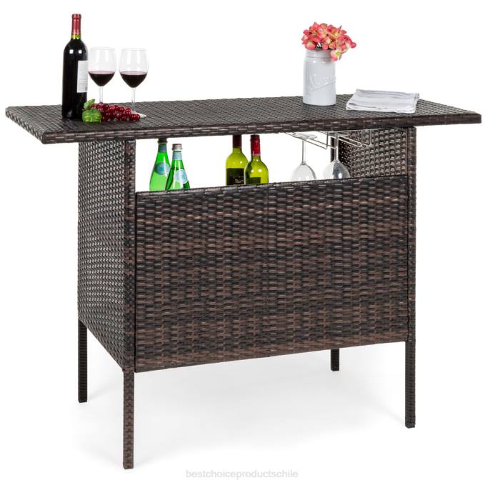 vida al aire libre | Best Choice Products mesa de bar de mimbre para exterior con 2 estantes de acero, 2 rieles marrón08BN932