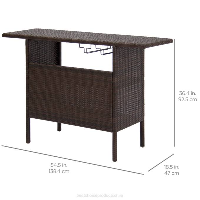 vida al aire libre | Best Choice Products mesa de bar de mimbre para exterior con 2 estantes de acero, 2 rieles marrón08BN932
