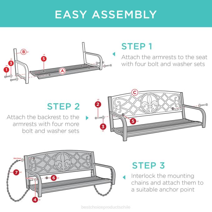 vida al aire libre | Best Choice Products Banco columpio colgante de metal para exteriores para 2 personas con detalles en flor de lis bronce08BN1484