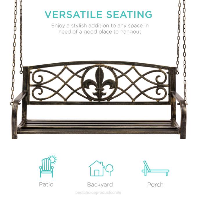 vida al aire libre | Best Choice Products Banco columpio colgante de metal para exteriores para 2 personas con detalles en flor de lis bronce08BN1484