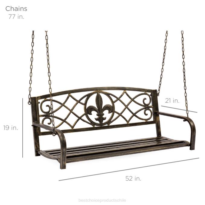 vida al aire libre | Best Choice Products Banco columpio colgante de metal para exteriores para 2 personas con detalles en flor de lis bronce08BN1484