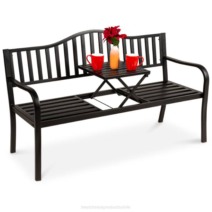 vida al aire libre | Best Choice Products Banco de acero para patio y jardín exterior con mesa central extraíble. negro08BN1482