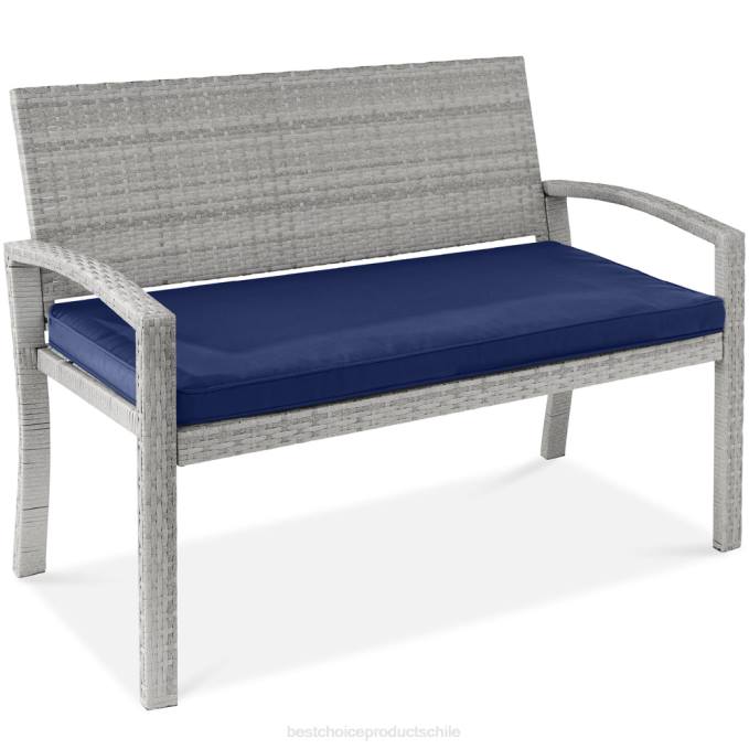 vida al aire libre | Best Choice Products Banco de mimbre para porche para 2 personas para exteriores, jardín con capacidad de 700 lb gris/azul marino08BN946