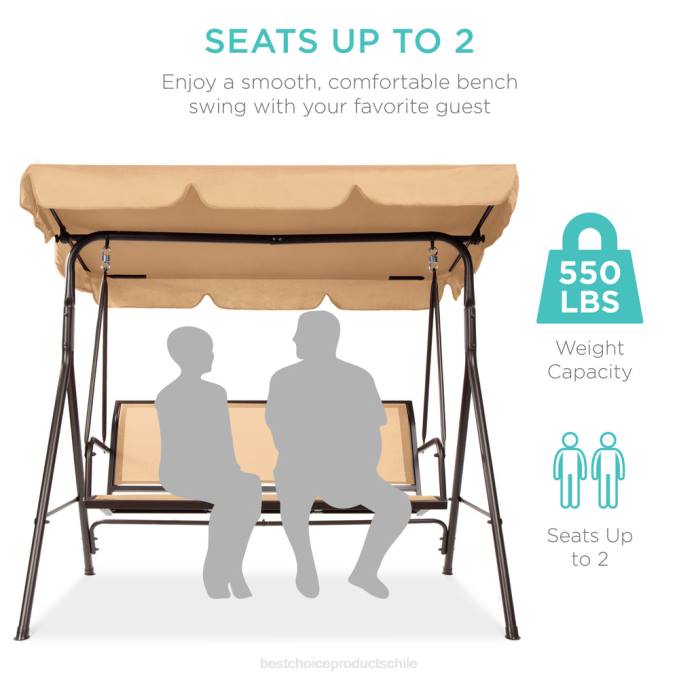 vida al aire libre | Best Choice Products Banco planeador oscilante con dosel para exteriores de 2 plazas con tela textilene y estructura de acero broncearse08BN1355