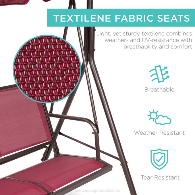 vida al aire libre | Best Choice Products Banco planeador oscilante con dosel para exteriores de 2 plazas con tela textilene y estructura de acero burdeos/marrón08BN1354
