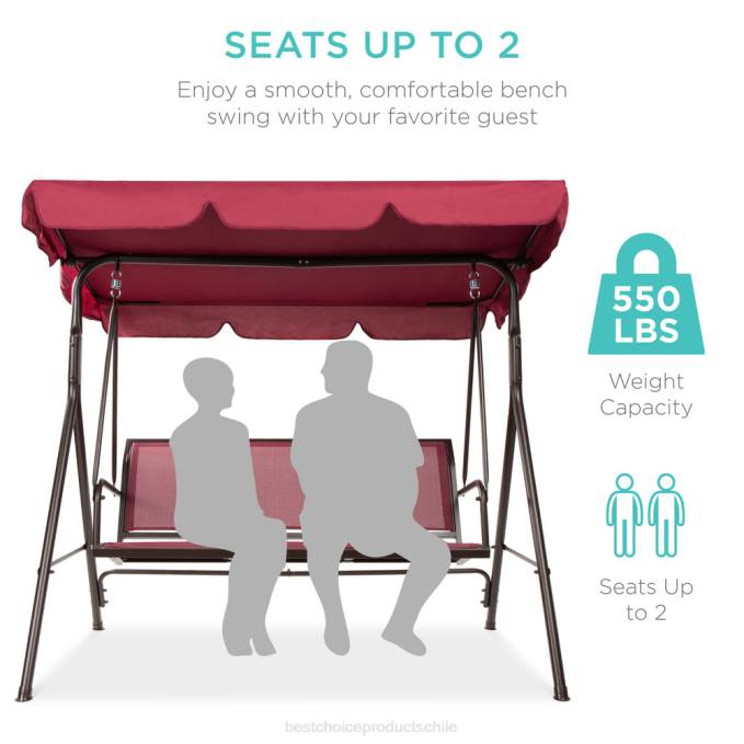 vida al aire libre | Best Choice Products Banco planeador oscilante con dosel para exteriores de 2 plazas con tela textilene y estructura de acero burdeos/marrón08BN1354
