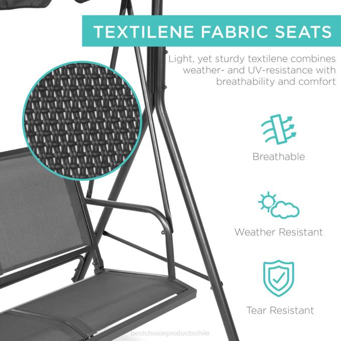 vida al aire libre | Best Choice Products Banco planeador oscilante con dosel para exteriores de 2 plazas con tela textilene y estructura de acero gris08BN1356
