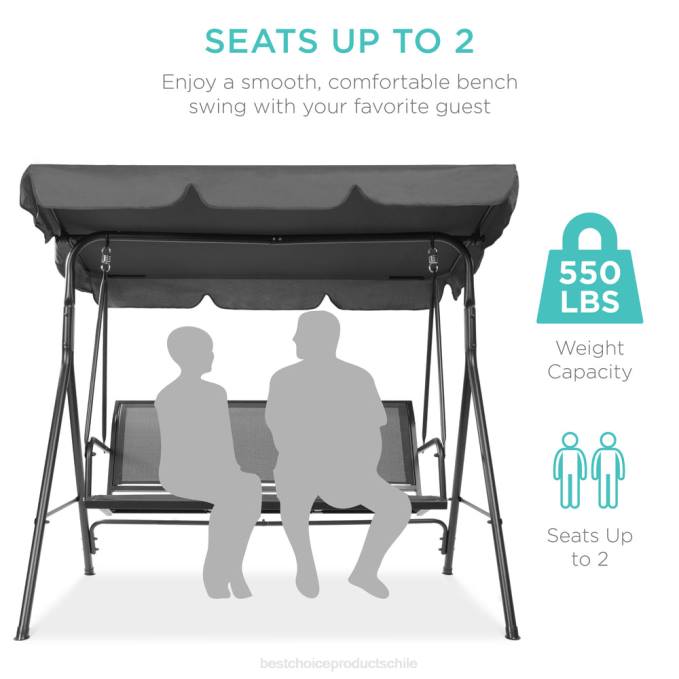 vida al aire libre | Best Choice Products Banco planeador oscilante con dosel para exteriores de 2 plazas con tela textilene y estructura de acero gris08BN1356